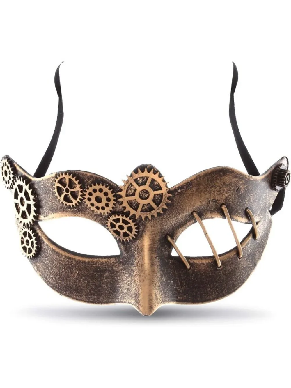 Steampunk Metallic Venetian Masquerade Mask with Gear Design - Unique Costume